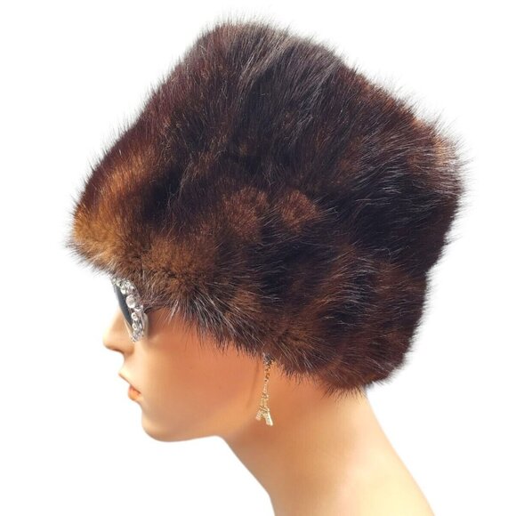 Vintage 1960s Mahogany Brown Mink Fur Cloche Hat Snow Bunny Old Hollywood Style - Picture 13 of 13